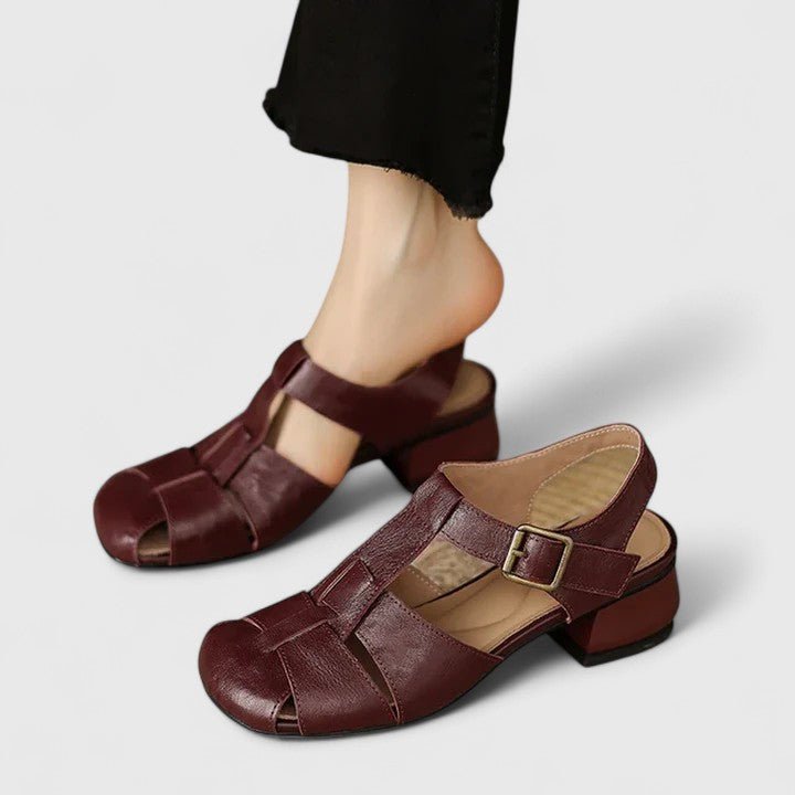 Layla | Women's Leather Sandals Square Toe Block Heel Strappy