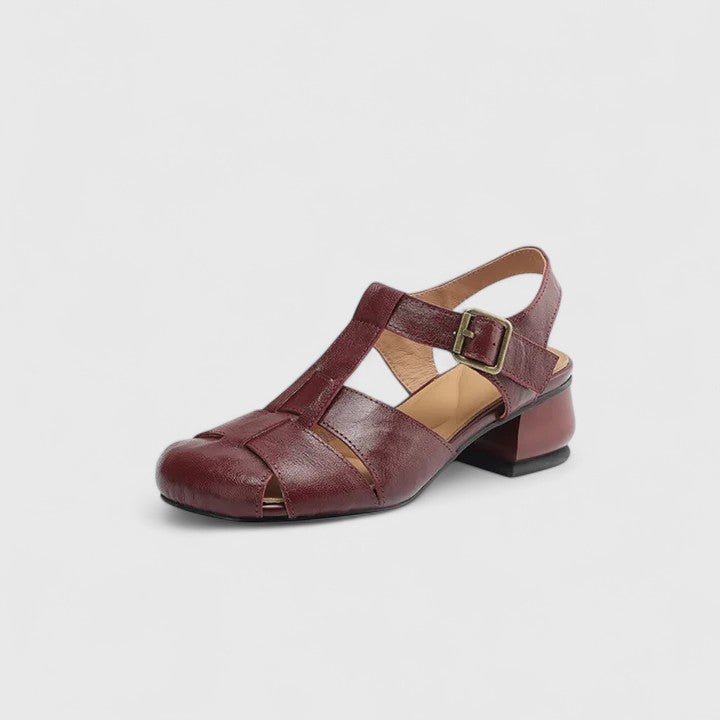 Layla | Women's Leather Sandals Square Toe Block Heel Strappy