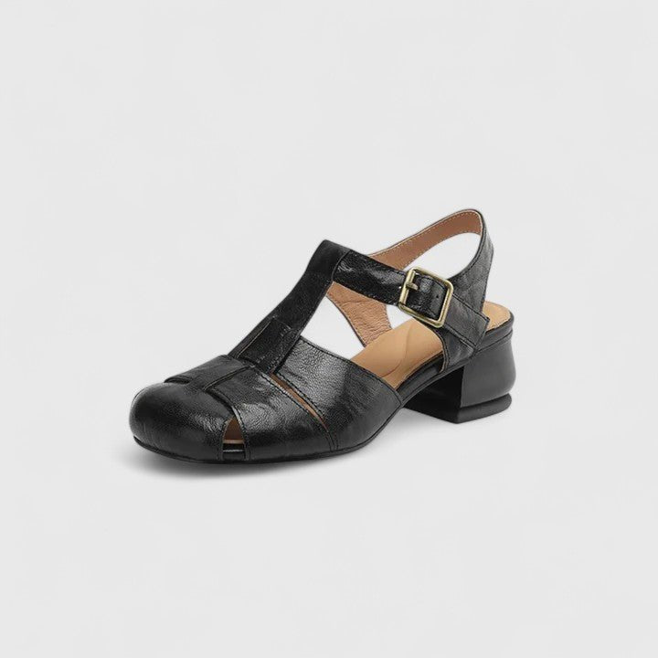 Layla | Women's Leather Sandals Square Toe Block Heel Strappy