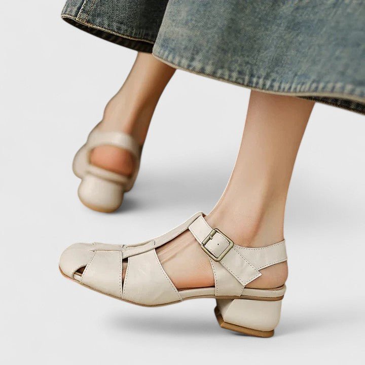 Layla | Women's Leather Sandals Square Toe Block Heel Strappy