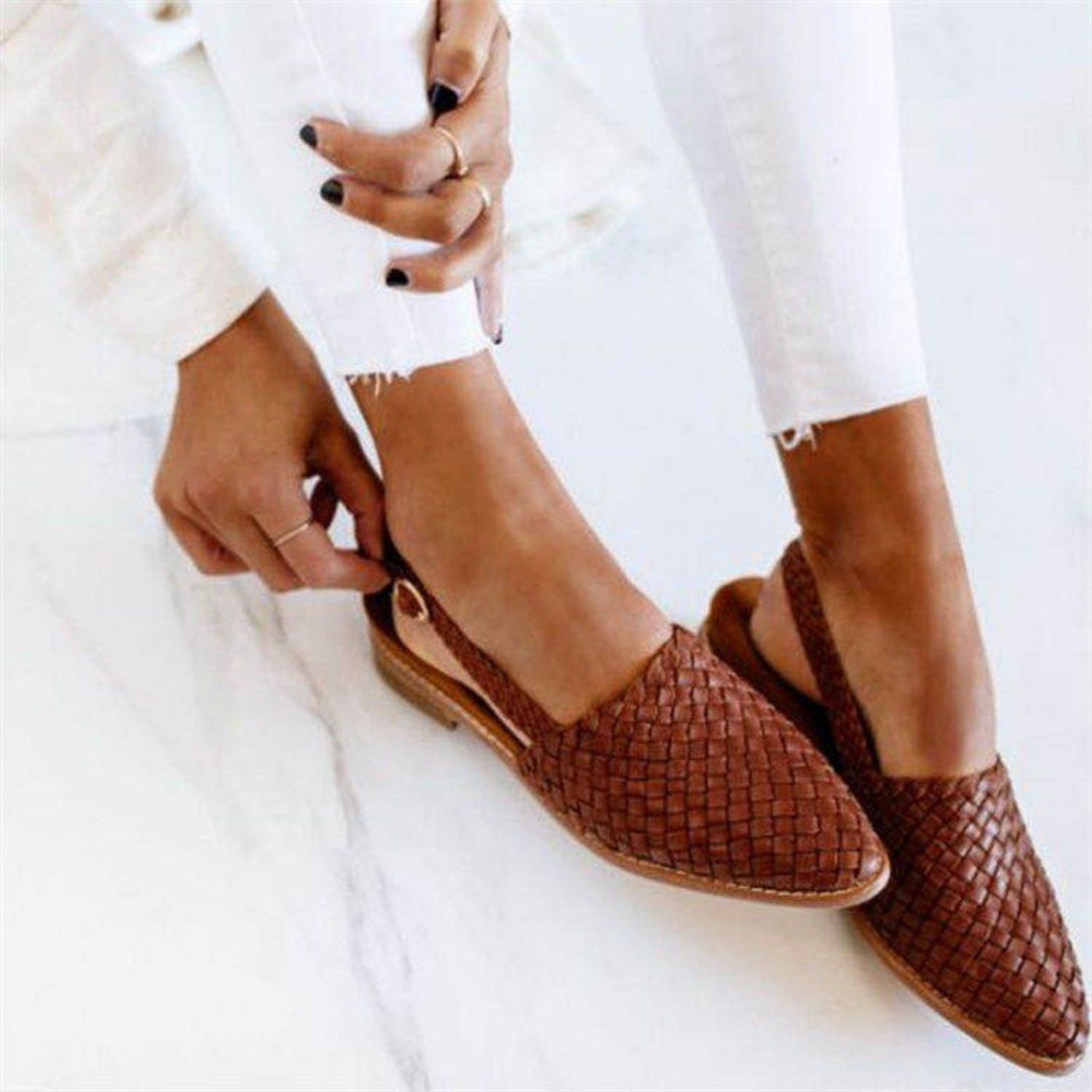 Penelope | Women's Leather Woven Pointed-Toe Slingback Comfortable Sandals