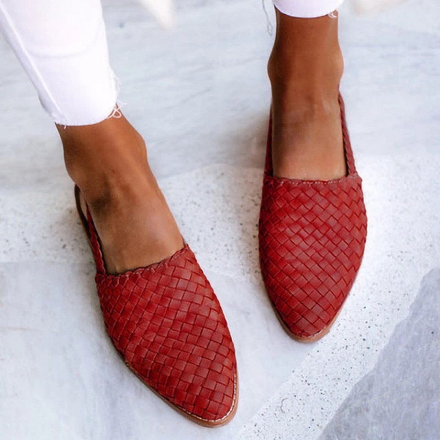 Penelope | Women's Leather Woven Pointed-Toe Slingback Comfortable Sandals