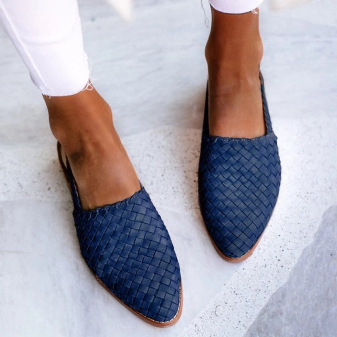 Penelope | Women's Leather Woven Pointed-Toe Slingback Comfortable Sandals