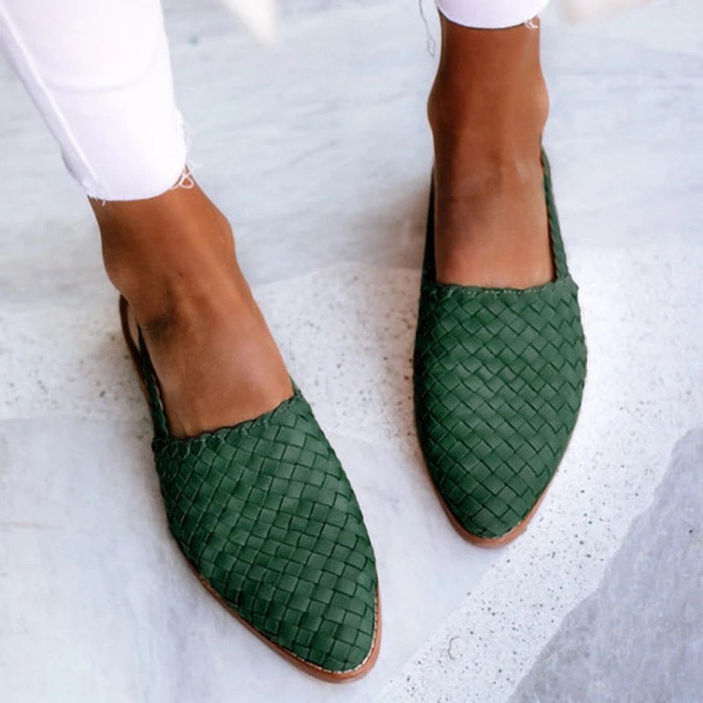Penelope | Women's Leather Woven Pointed-Toe Slingback Comfortable Sandals