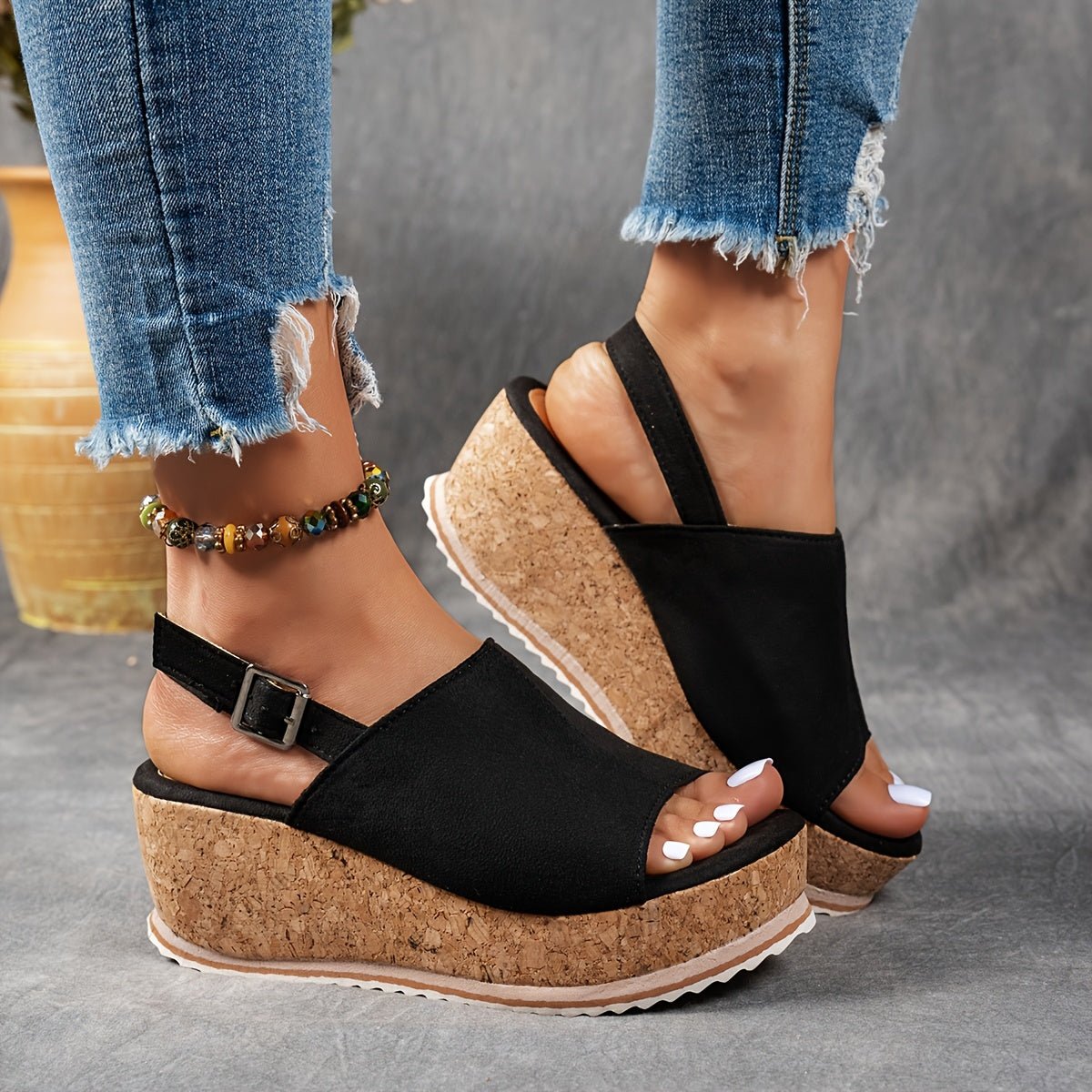 Amelia | Women's Leopard Print Platform Wedge Comfortable Sandals Buckle Strap