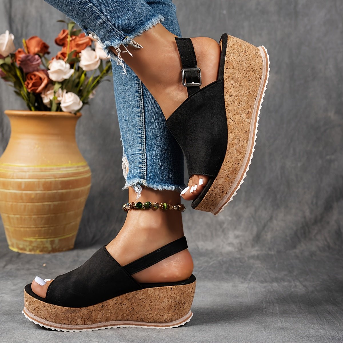 Amelia | Women's Leopard Print Platform Wedge Comfortable Sandals Buckle Strap