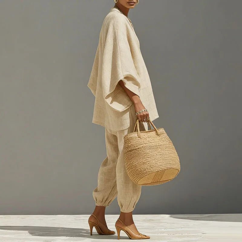 Evelyn | Women's Linen Matching Set Batwing Top Tapered Pants