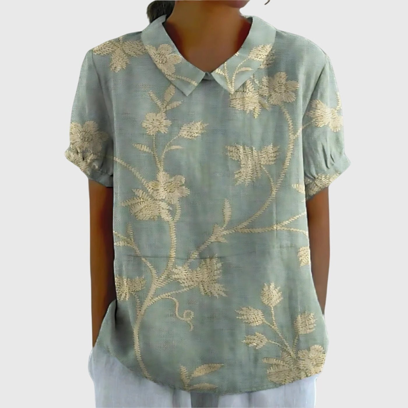 Grace | Women's Linen Short Sleeve Collared Blouse Relaxed Fit