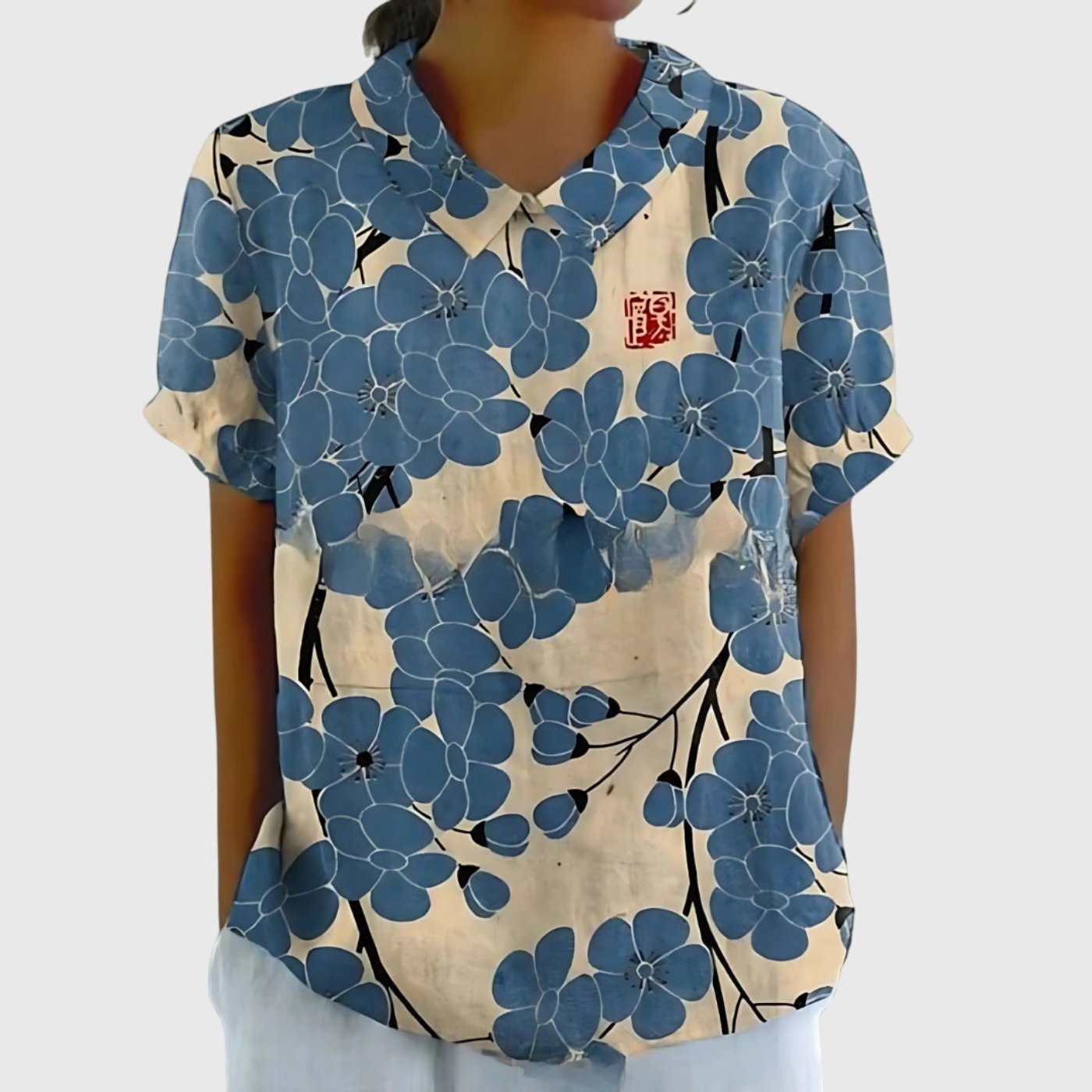 Grace | Women's Linen Short Sleeve Collared Blouse Relaxed Fit
