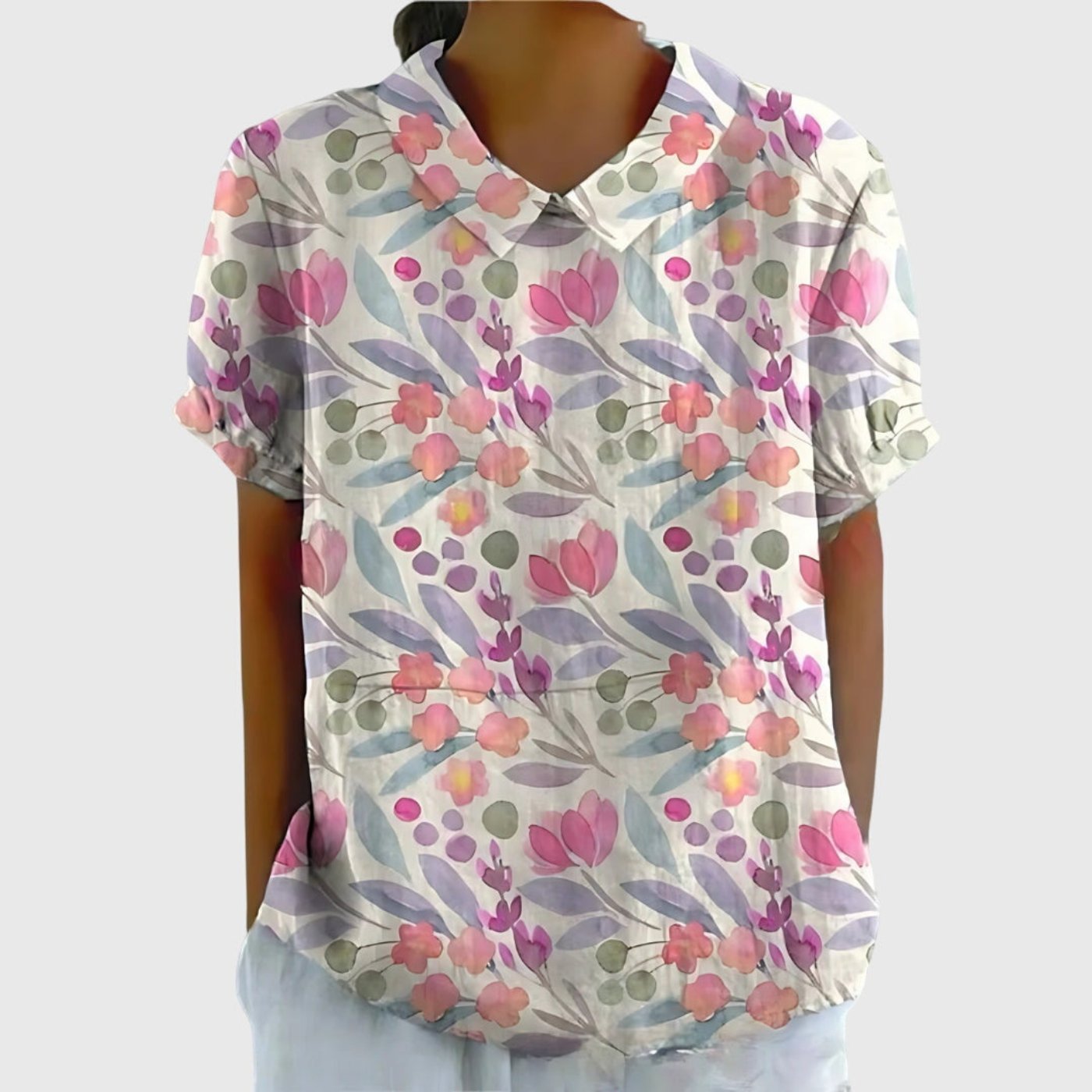 Grace | Women's Linen Short Sleeve Collared Blouse Relaxed Fit