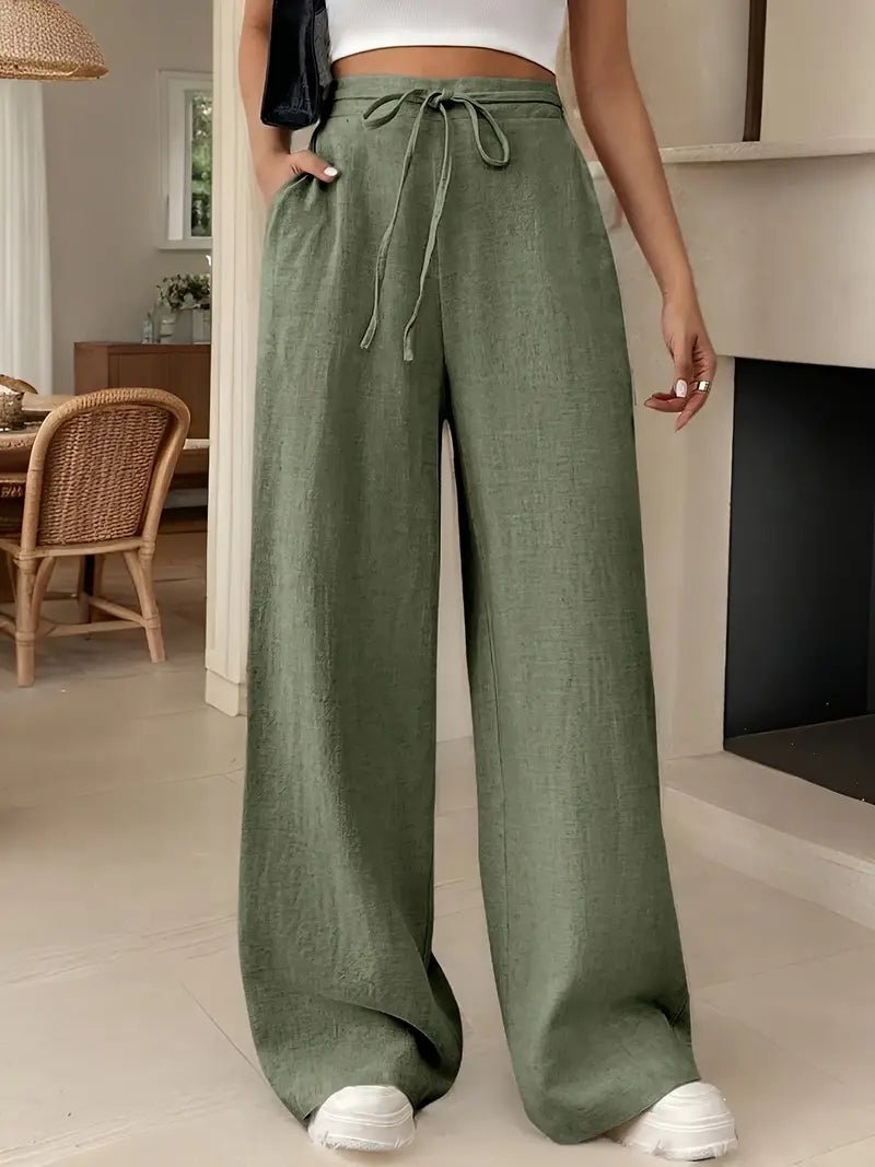 Eleanor | Women's Linen Wide Leg Pants High Waisted Drawstring