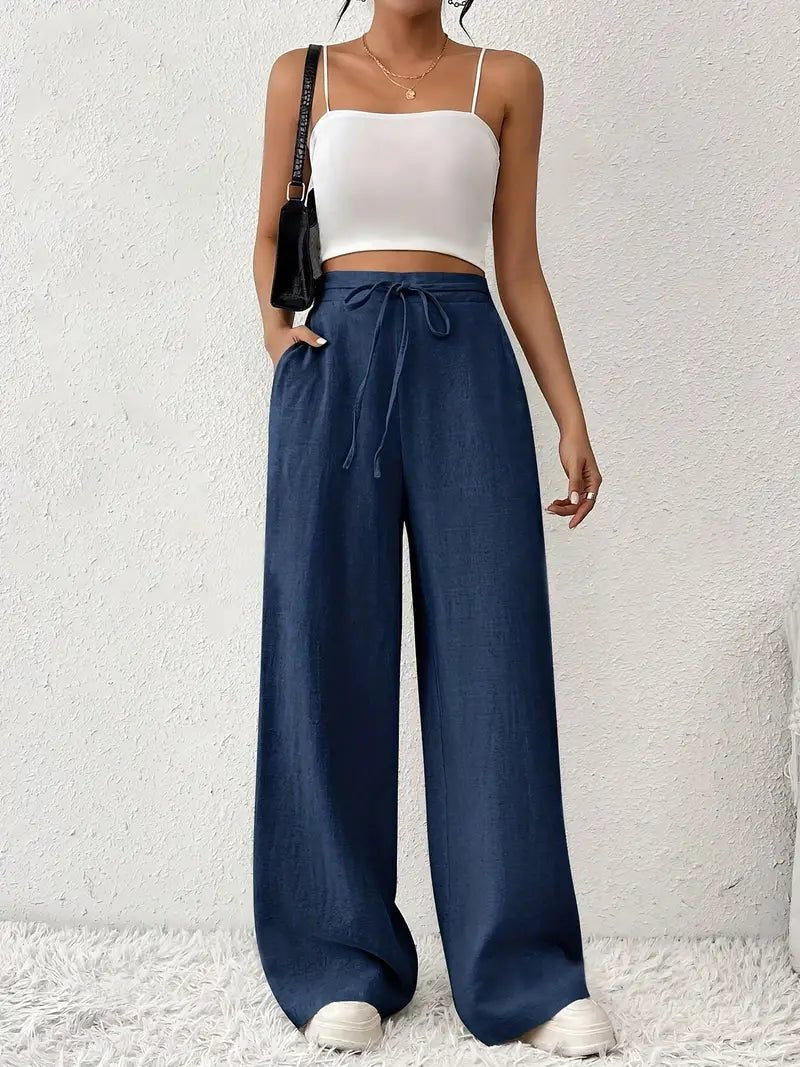 Eleanor | Women's Linen Wide Leg Pants High Waisted Drawstring
