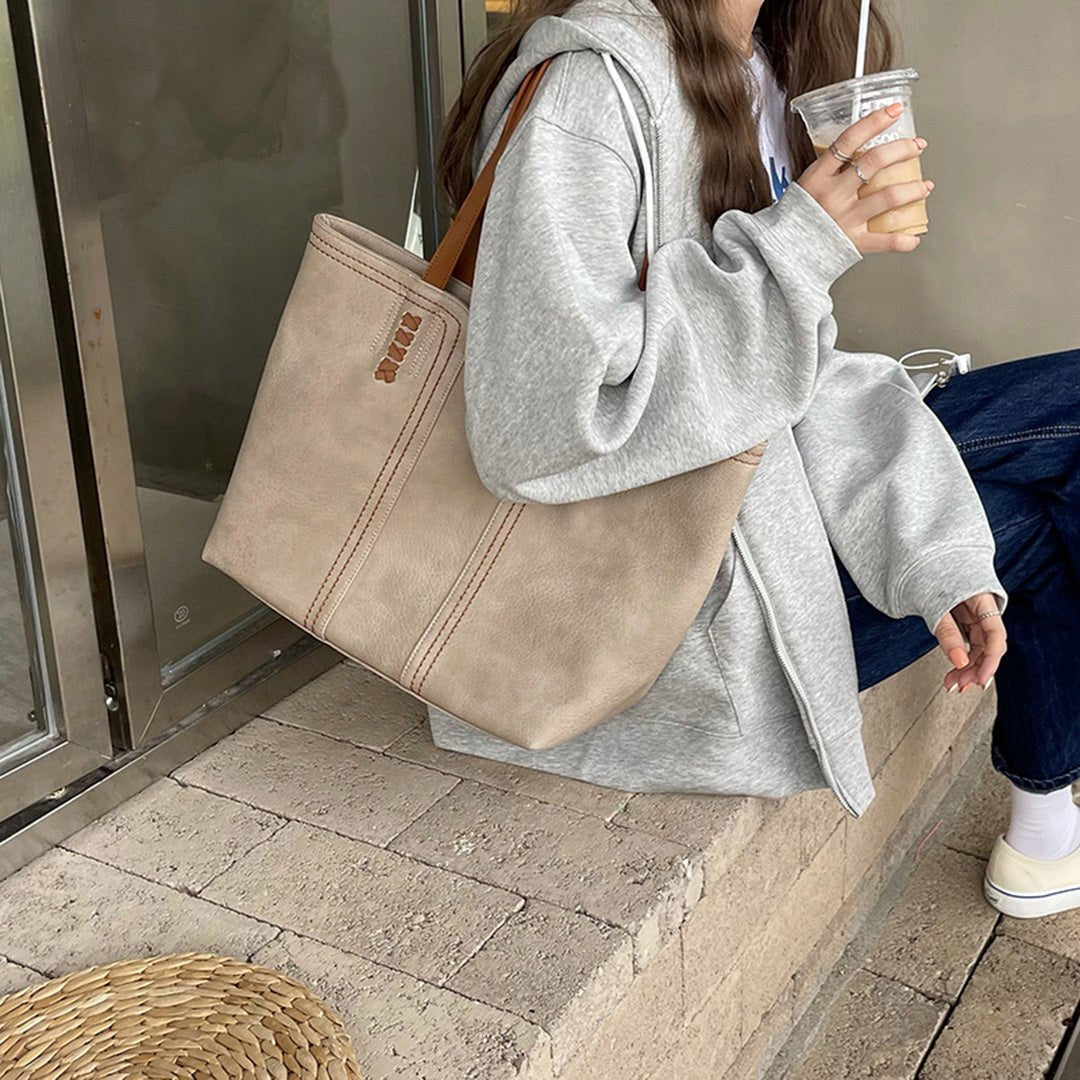 Harper | Women's Minimalist Vegan Leather Large Shoulder Tote Bag