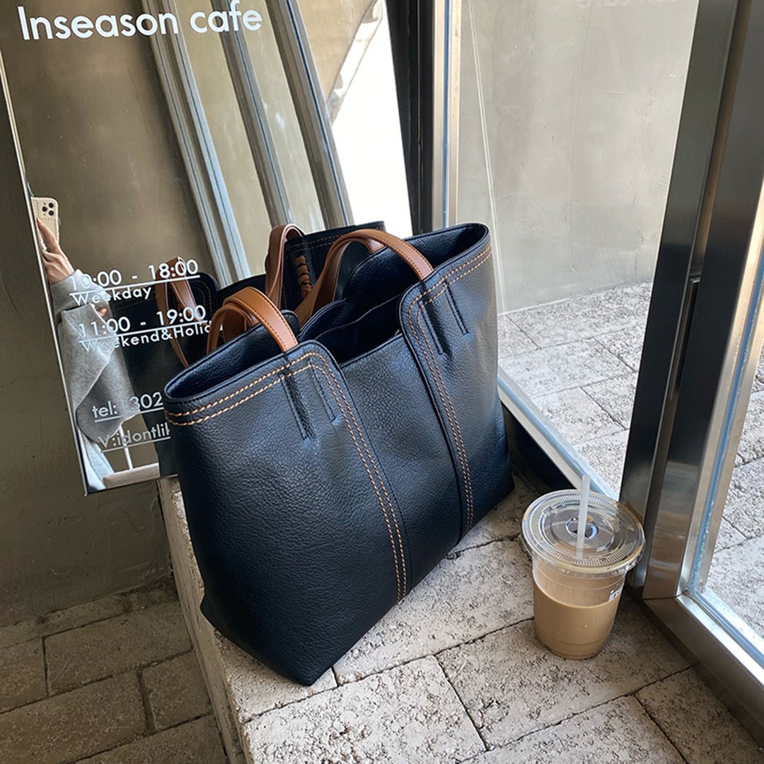 Harper | Women's Minimalist Vegan Leather Large Shoulder Tote Bag