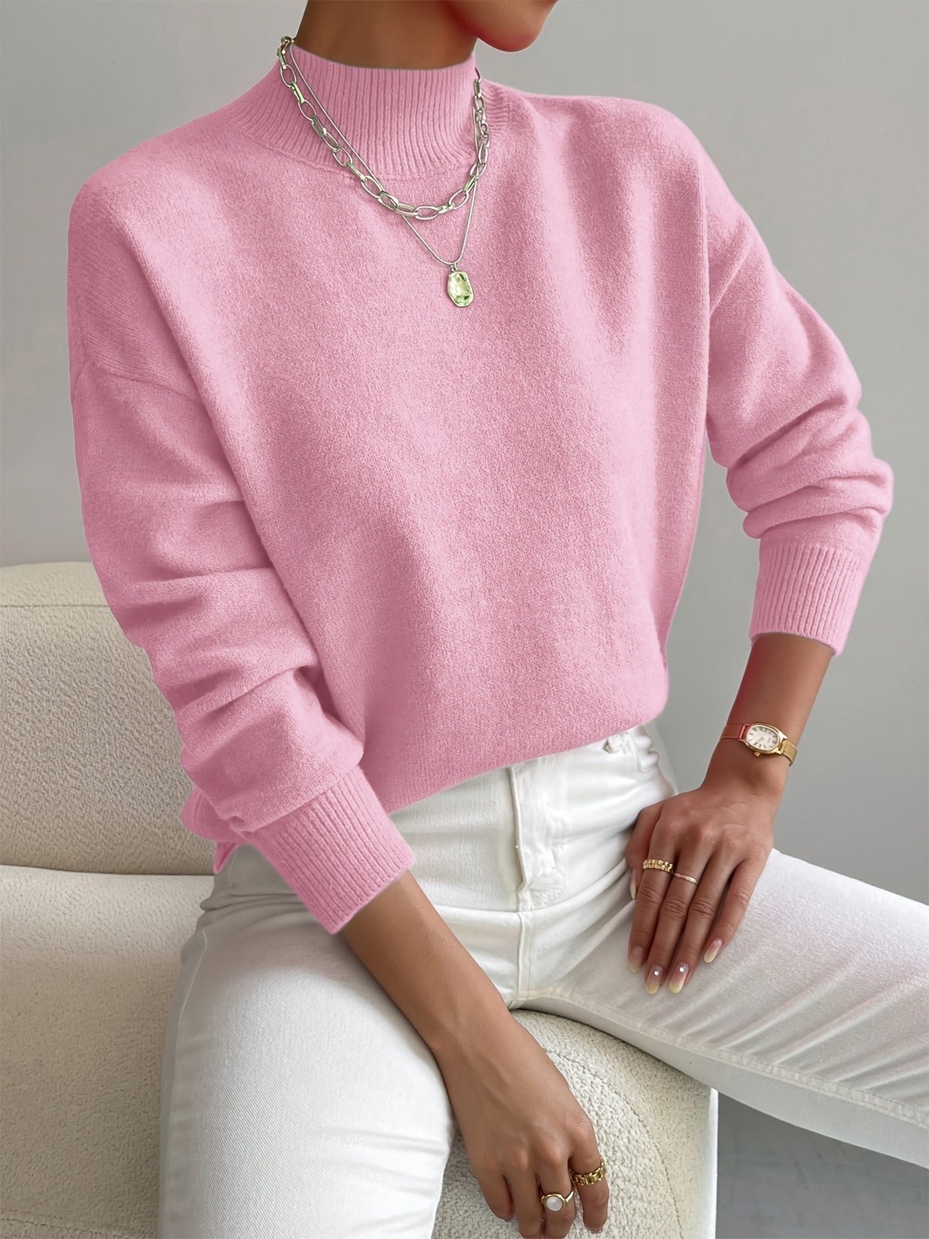 Layla | Women's Mock Turtleneck Relaxed-Fit Long Sleeve Sweater