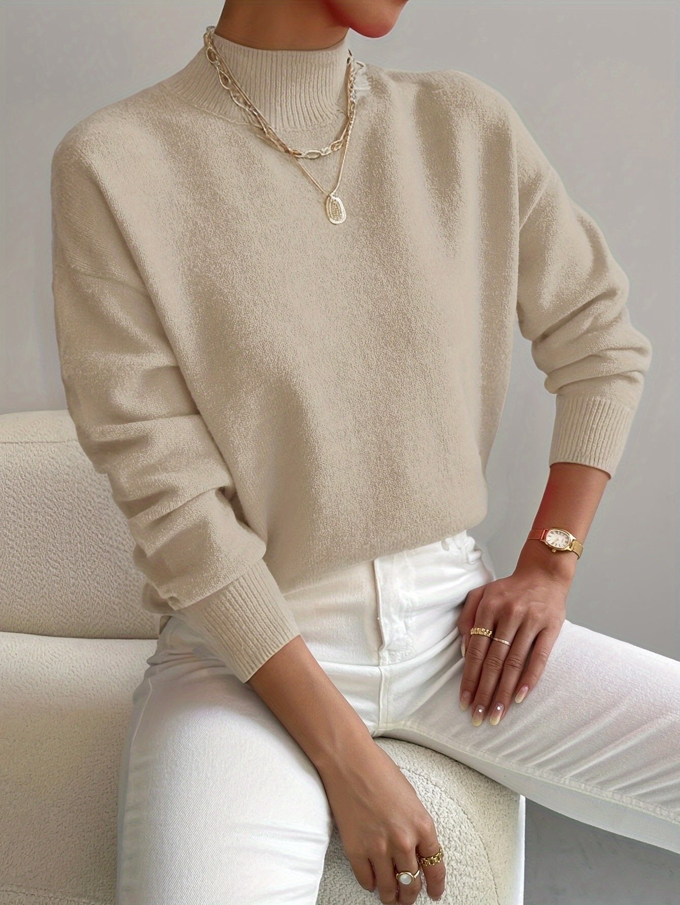 Layla | Women's Mock Turtleneck Relaxed-Fit Long Sleeve Sweater