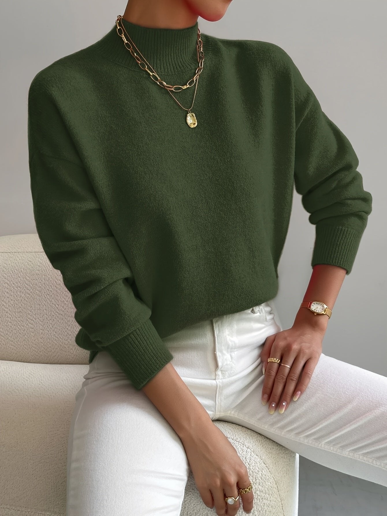 Layla | Women's Mock Turtleneck Relaxed-Fit Long Sleeve Sweater