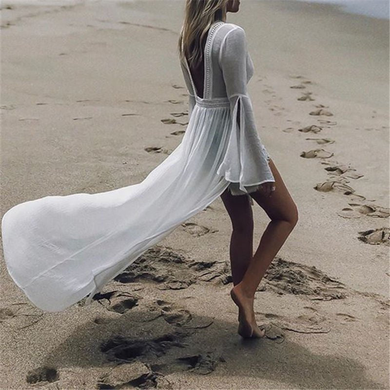 Luna | Women's Open-Back Maxi Beach Tunic Flowy Kimono Cover-Up