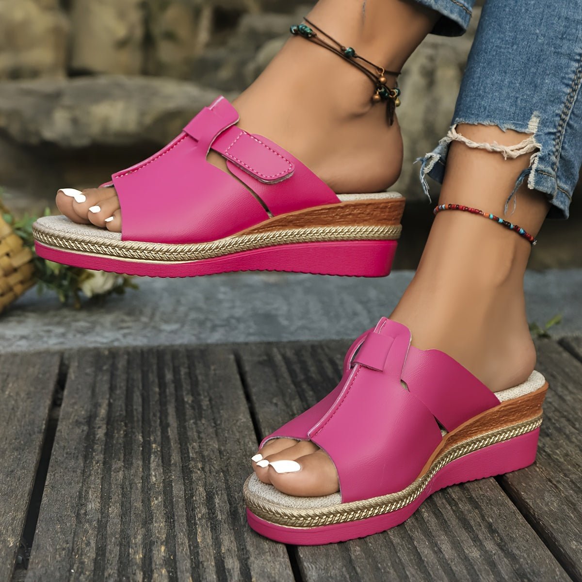 Layla | Women's Open-Toe Wedge Platform Comfortable Sandals Hook-Loop Strap