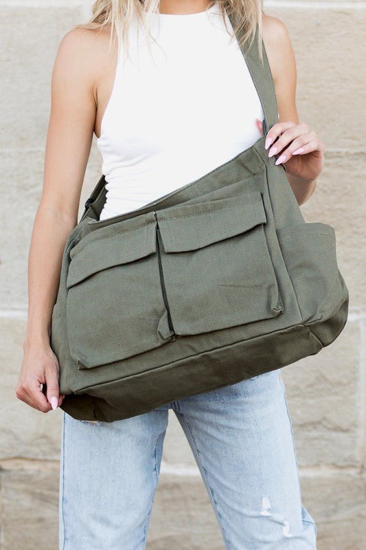Harper | Women's Oversized Black Canvas Tote Bag Crossbody Messenger