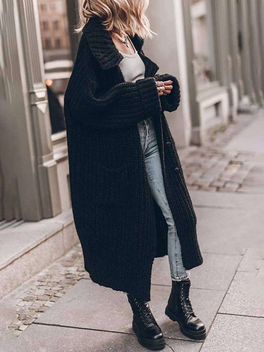 Mia | Women's Oversized Chunky Rib-Knit Longline Lapel Cardigan