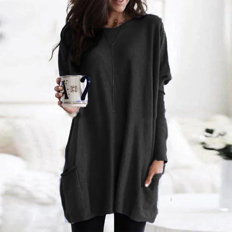 Isabella | Women's Oversized Long Sleeve Pocket Tunic Top