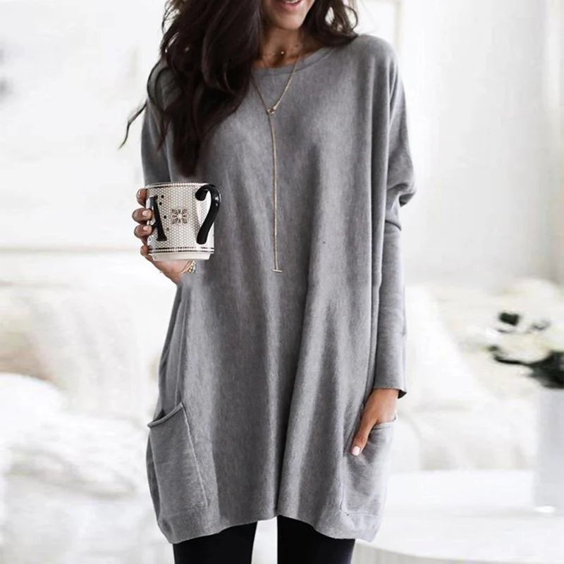 Isabella | Women's Oversized Long Sleeve Pocket Tunic Top