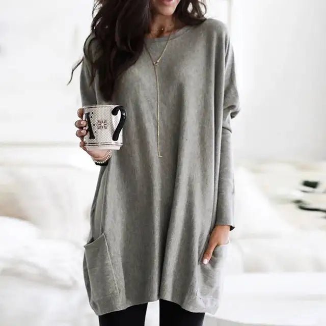 Isabella | Women's Oversized Long Sleeve Pocket Tunic Top