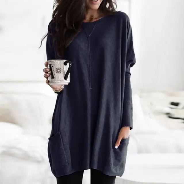 Isabella | Women's Oversized Long Sleeve Pocket Tunic Top