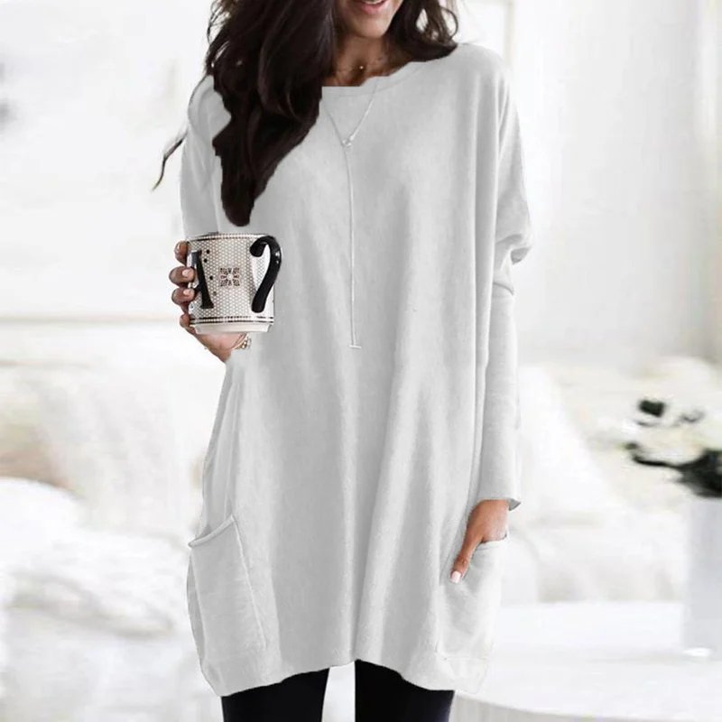 Isabella | Women's Oversized Long Sleeve Pocket Tunic Top