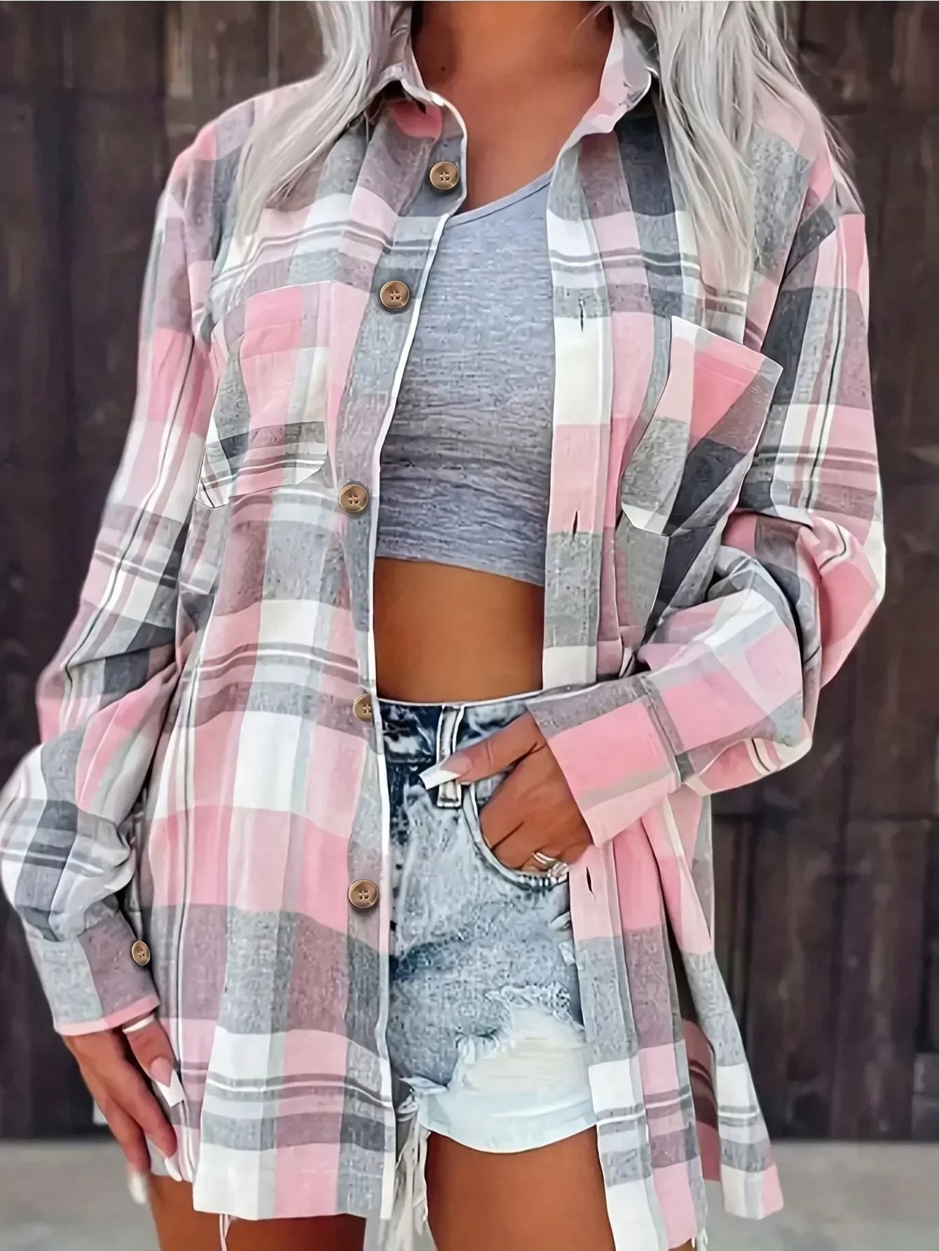 Mia | Women's Oversized Plaid Flannel Open-Front Cardigan Shirt