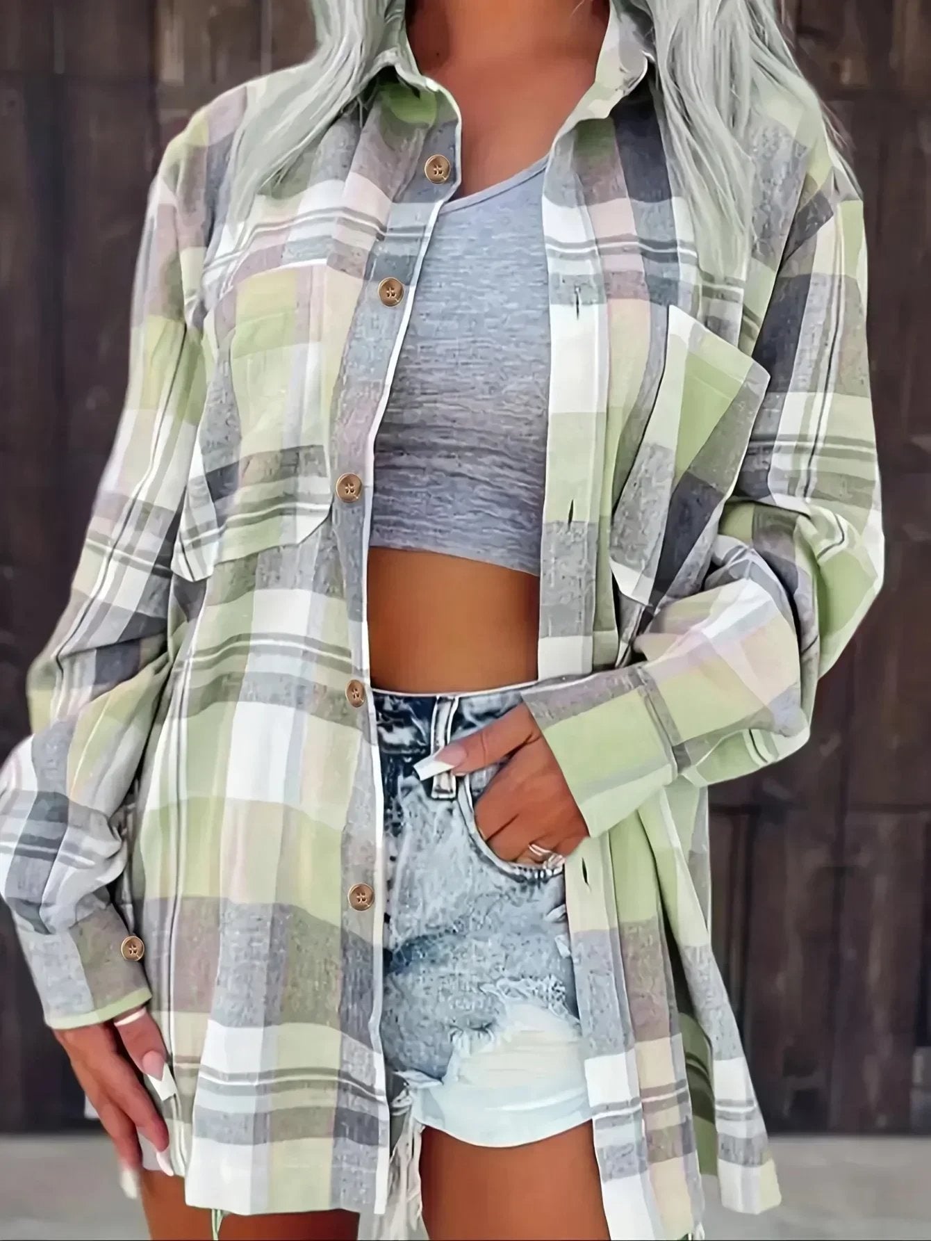 Mia | Women's Oversized Plaid Flannel Open-Front Cardigan Shirt