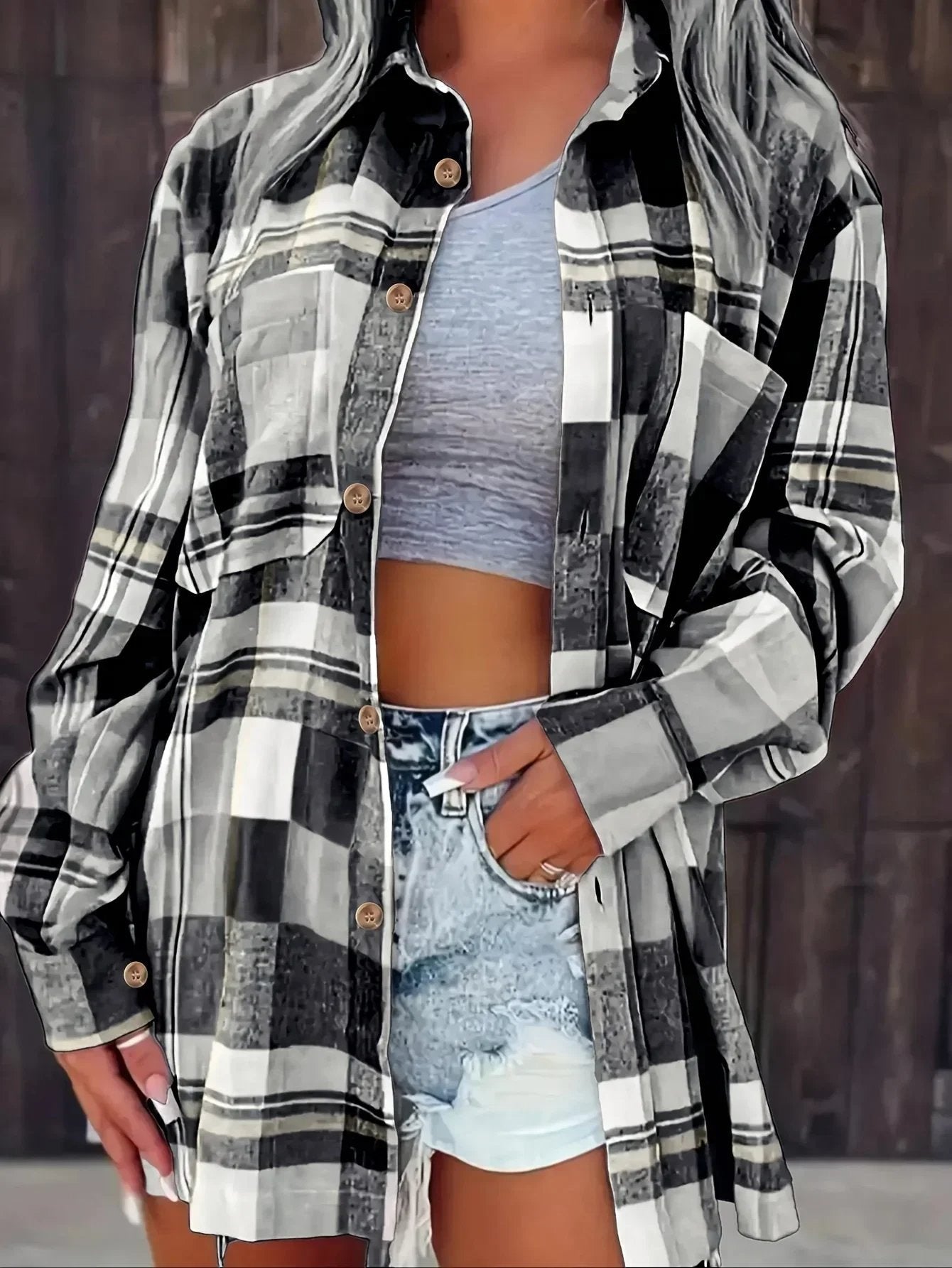 Mia | Women's Oversized Plaid Flannel Open-Front Cardigan Shirt