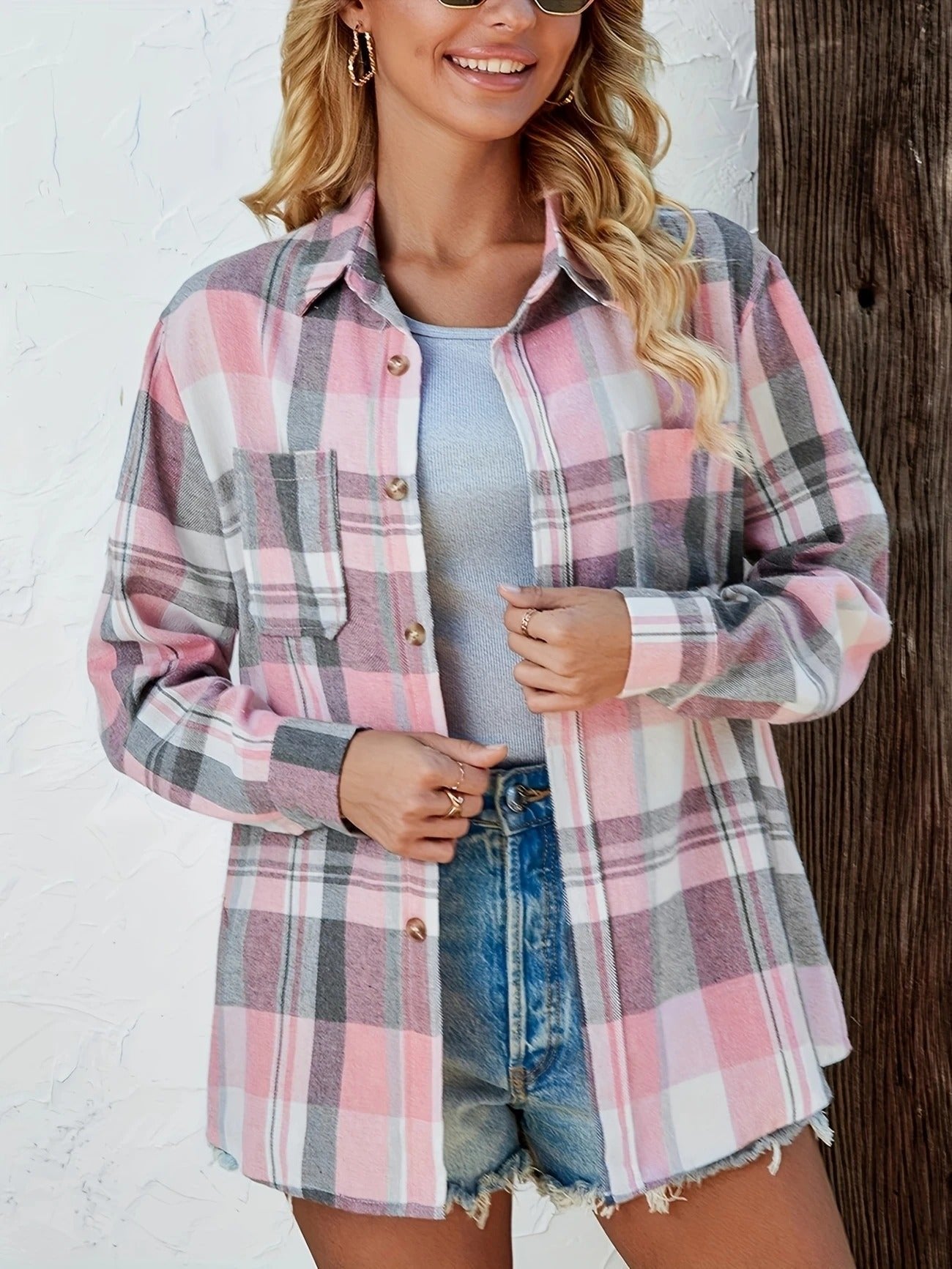 Mia | Women's Oversized Plaid Flannel Open-Front Cardigan Shirt