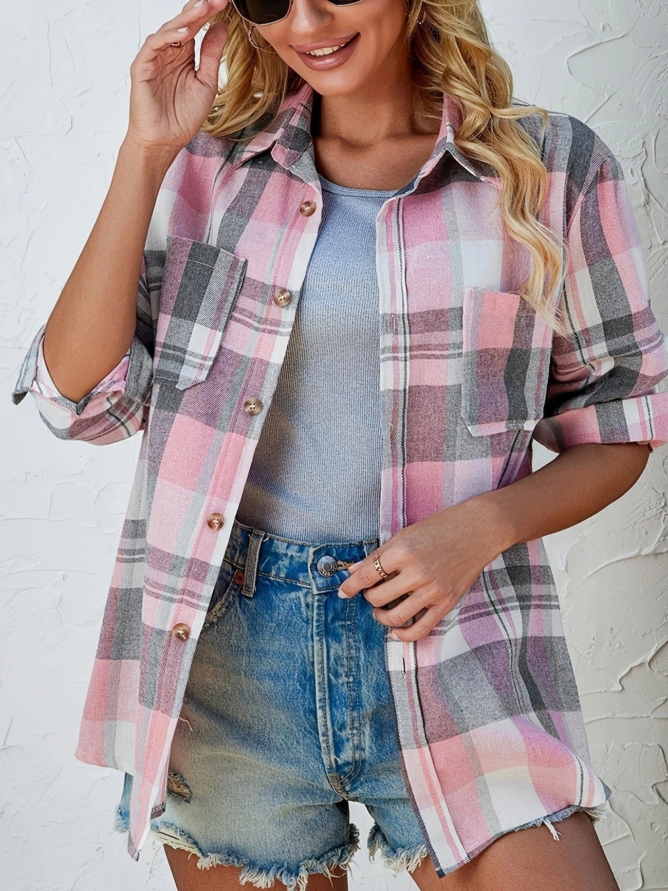 Mia | Women's Oversized Plaid Flannel Open-Front Cardigan Shirt
