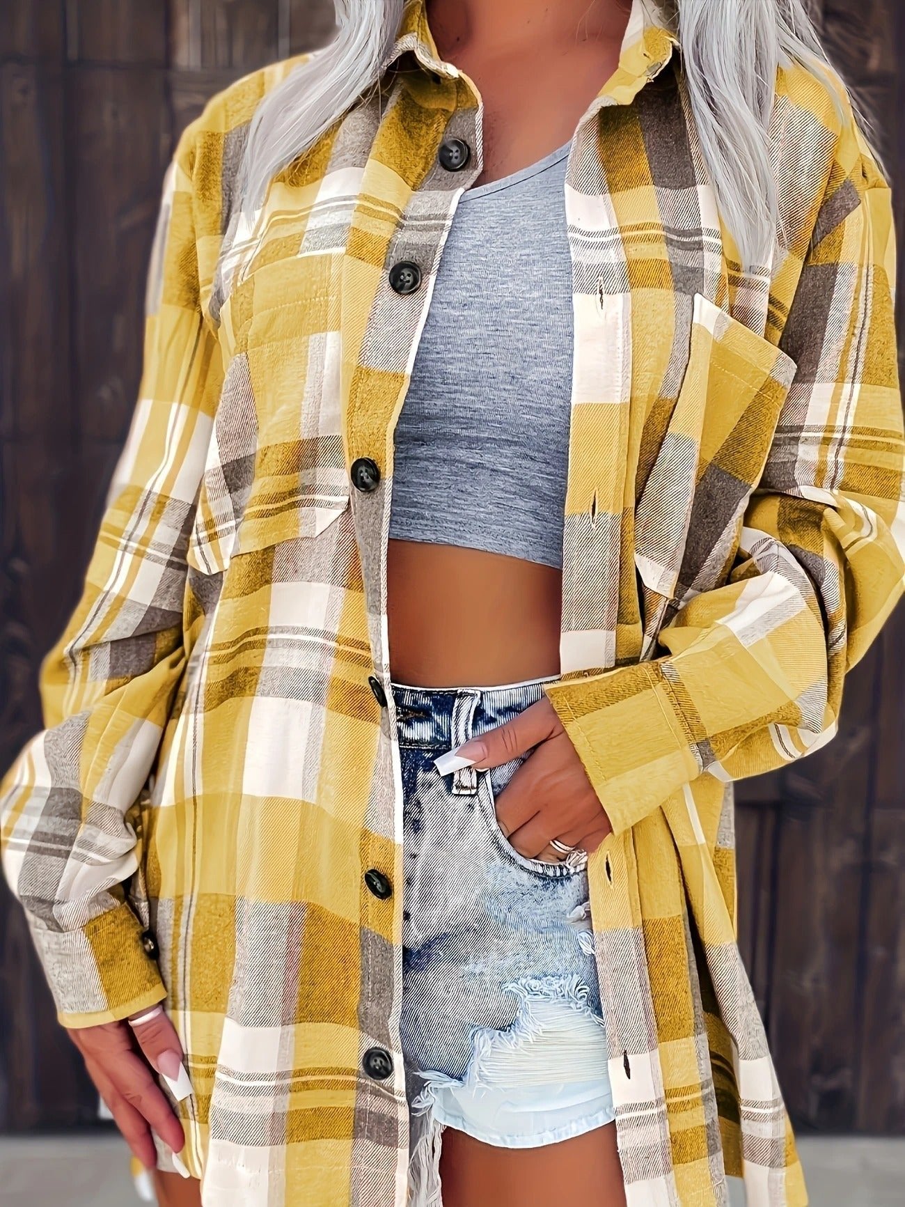 Mia | Women's Oversized Plaid Flannel Open-Front Cardigan Shirt