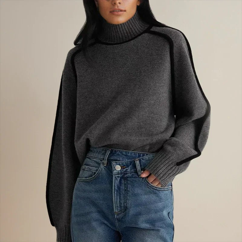 Camila | Women's Oversized Turtleneck Colorblock Knit Sweater