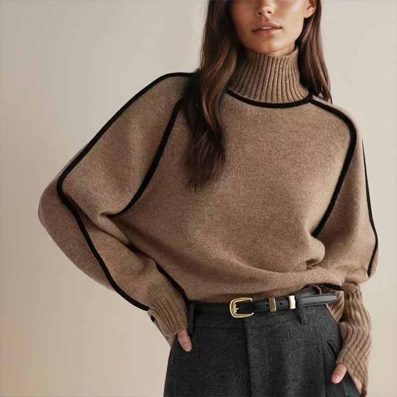 Camila | Women's Oversized Turtleneck Colorblock Knit Sweater
