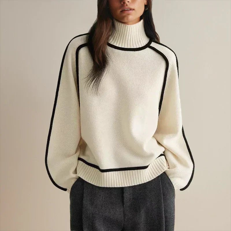 Camila | Women's Oversized Turtleneck Colorblock Knit Sweater