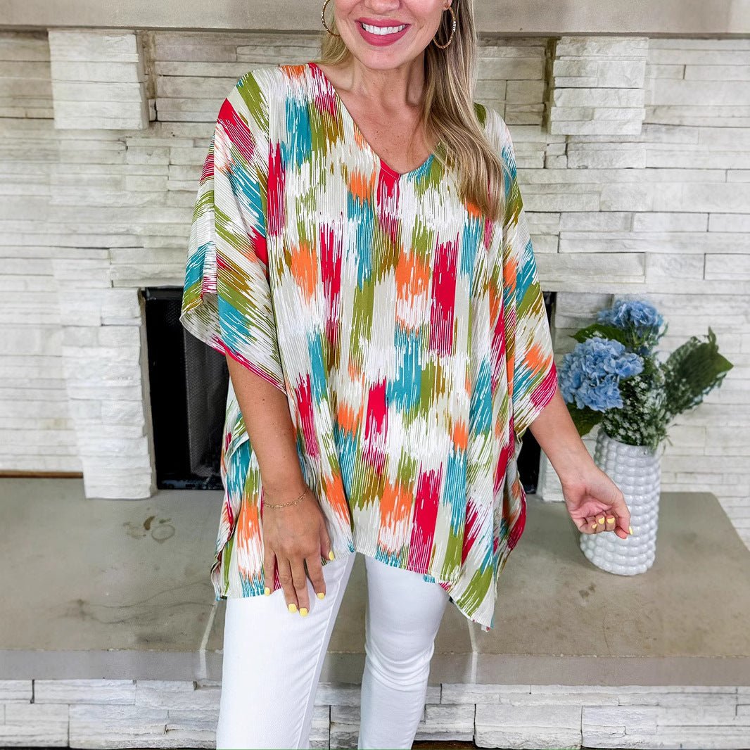 Layla | Women's Oversized V-Neck Abstract Print Tunic Top