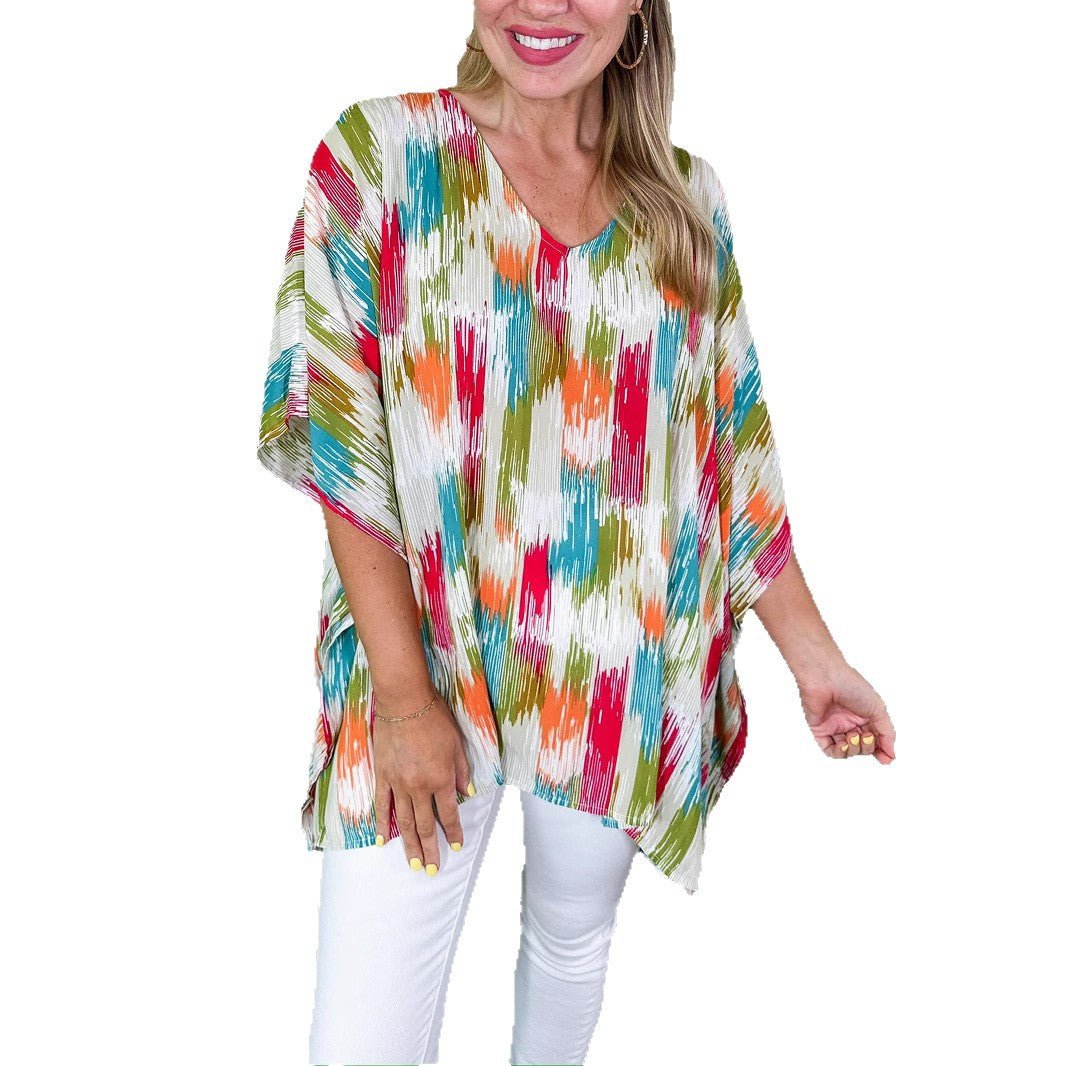 Layla | Women's Oversized V-Neck Abstract Print Tunic Top