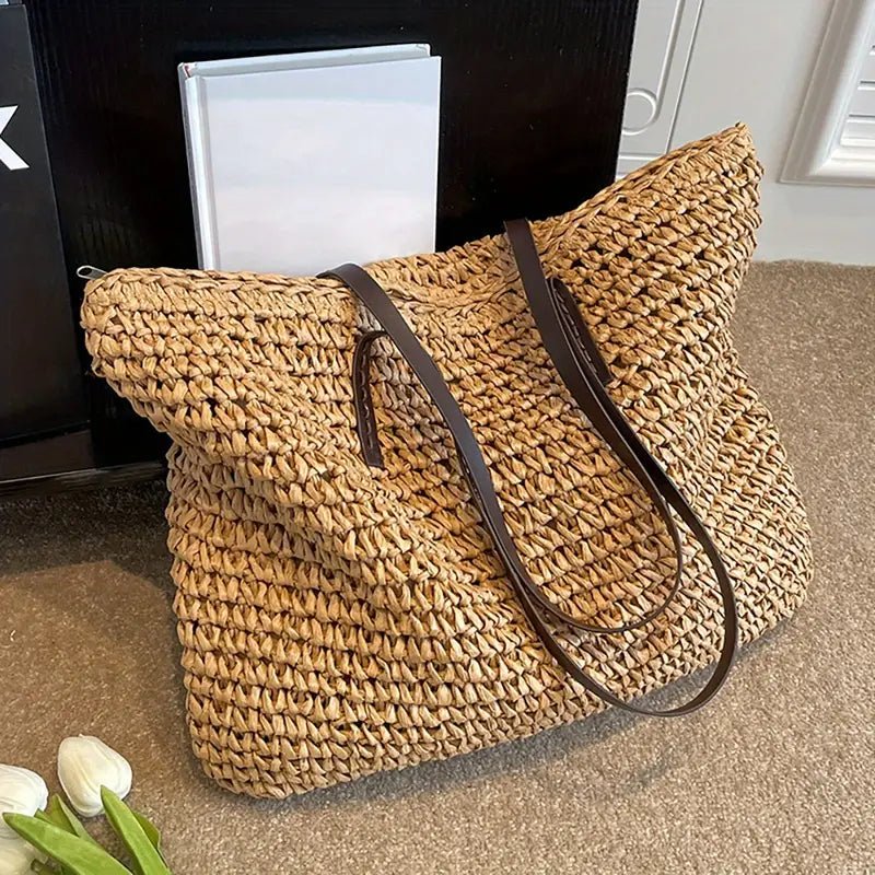 Scarlett | Women's Oversized Woven Straw Shoulder Tote Bag Bohemian Beach