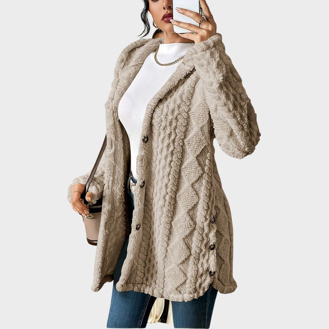 Grace | Women's Plush Hooded Button-Front Long Cardigan