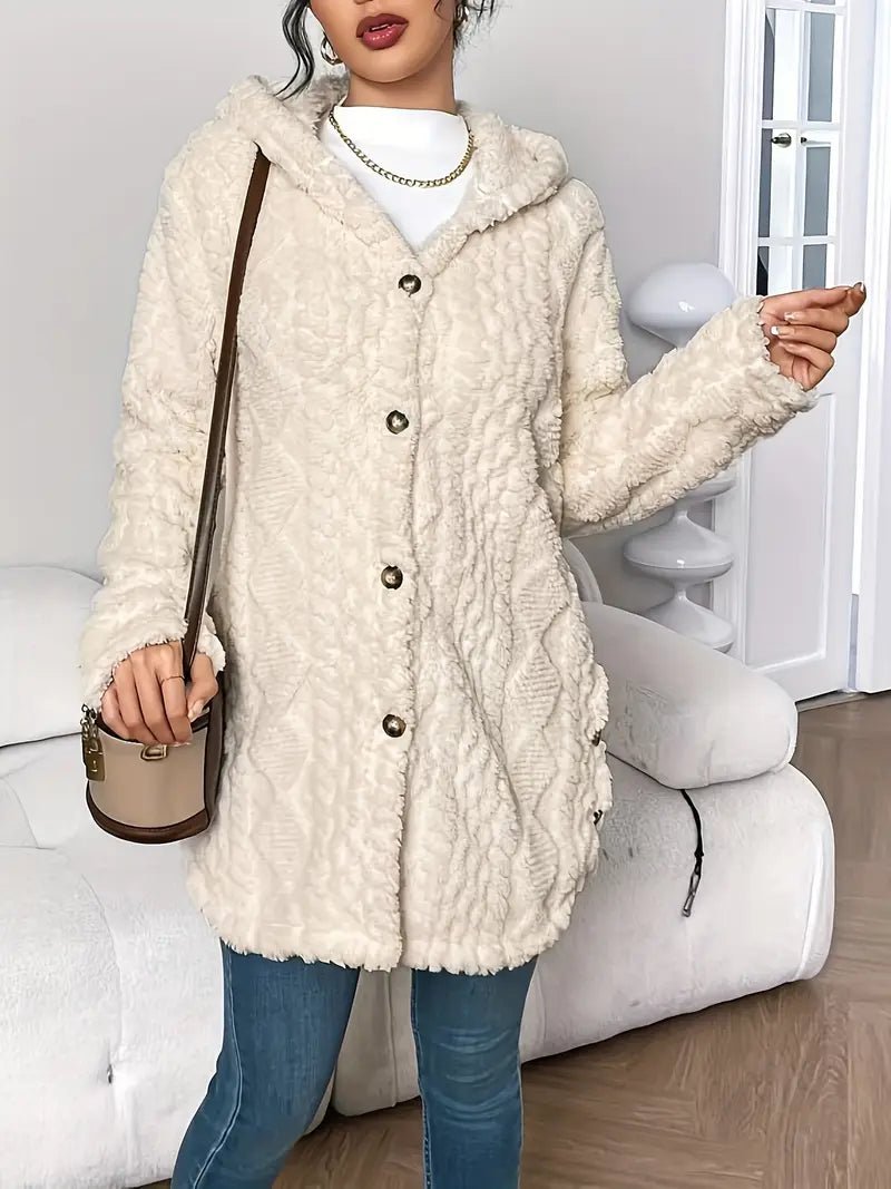 Grace | Women's Plush Hooded Button-Front Long Cardigan