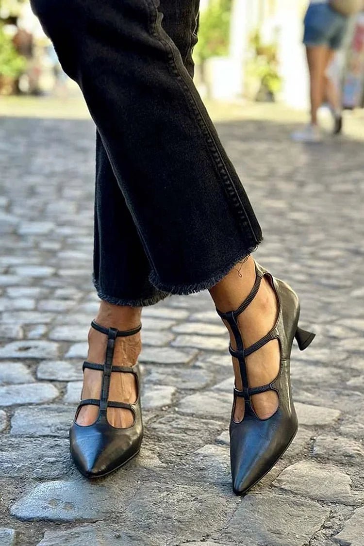 Olivia | Women's Pointed Toe Pumps Strappy Low Block Heel