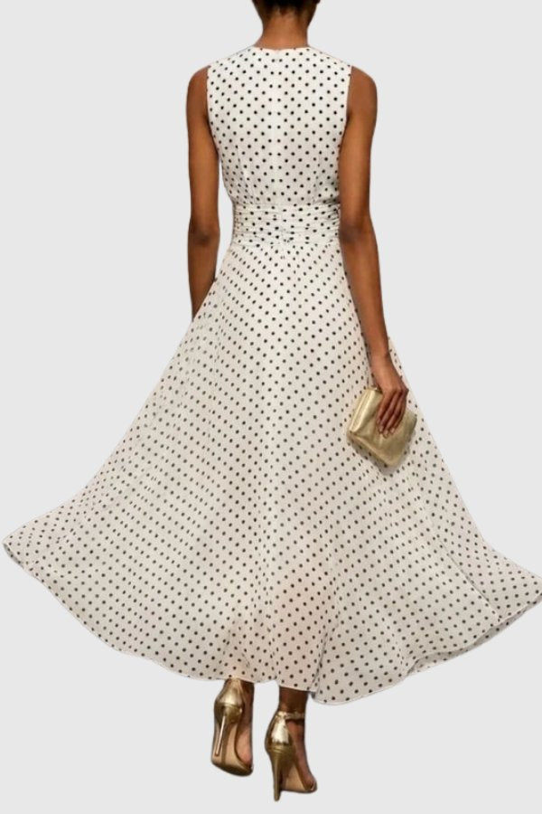 Grace | Women's Polka Dot Sleeveless Ruffle Hem Maxi Evening Gown