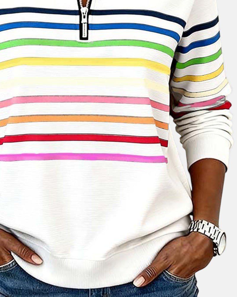 Madison | Women's Quarter Zip Sweatshirt Striped Long Sleeve Pullover