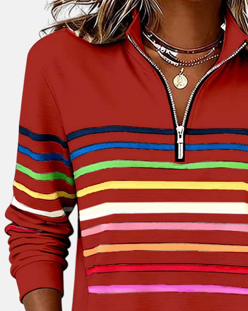 Madison | Women's Quarter Zip Sweatshirt Striped Long Sleeve Pullover