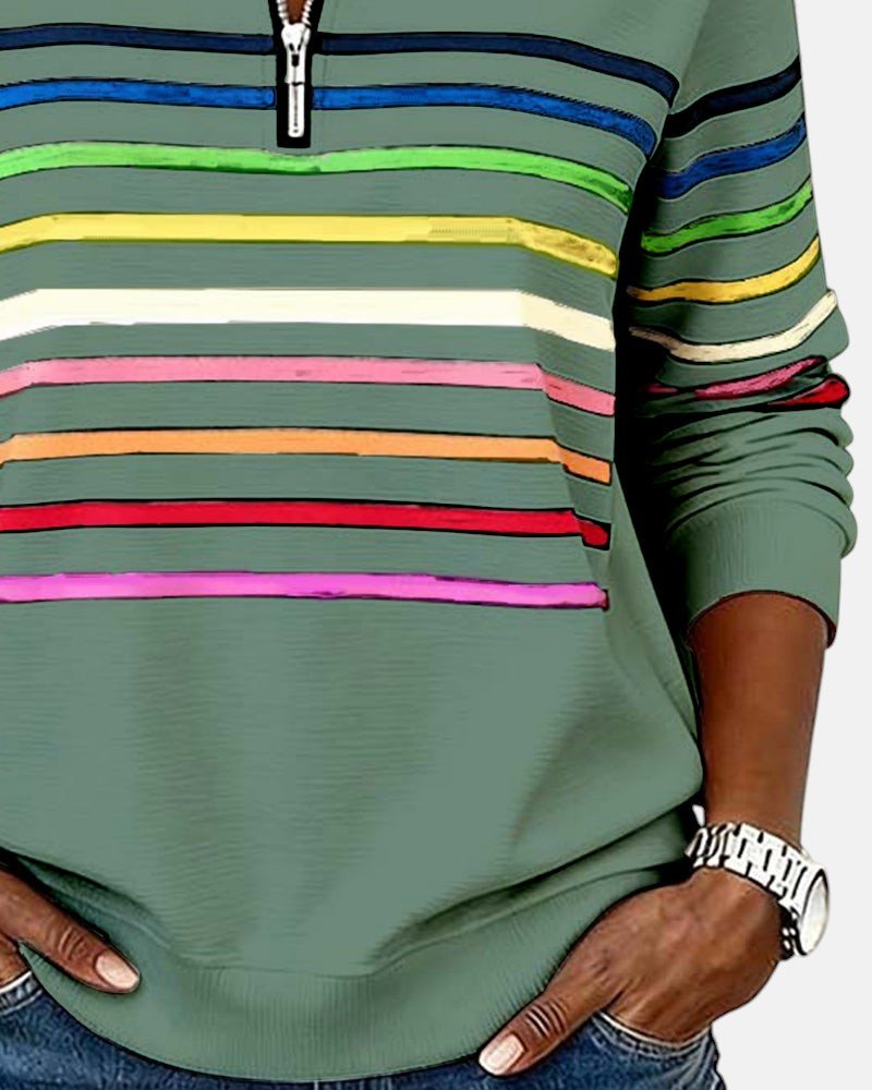 Madison | Women's Quarter Zip Sweatshirt Striped Long Sleeve Pullover