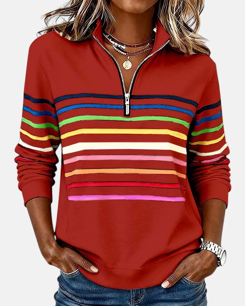 Madison | Women's Quarter Zip Sweatshirt Striped Long Sleeve Pullover